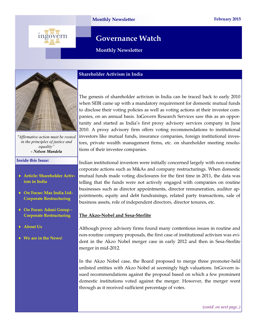 Governance Watch – February 2015