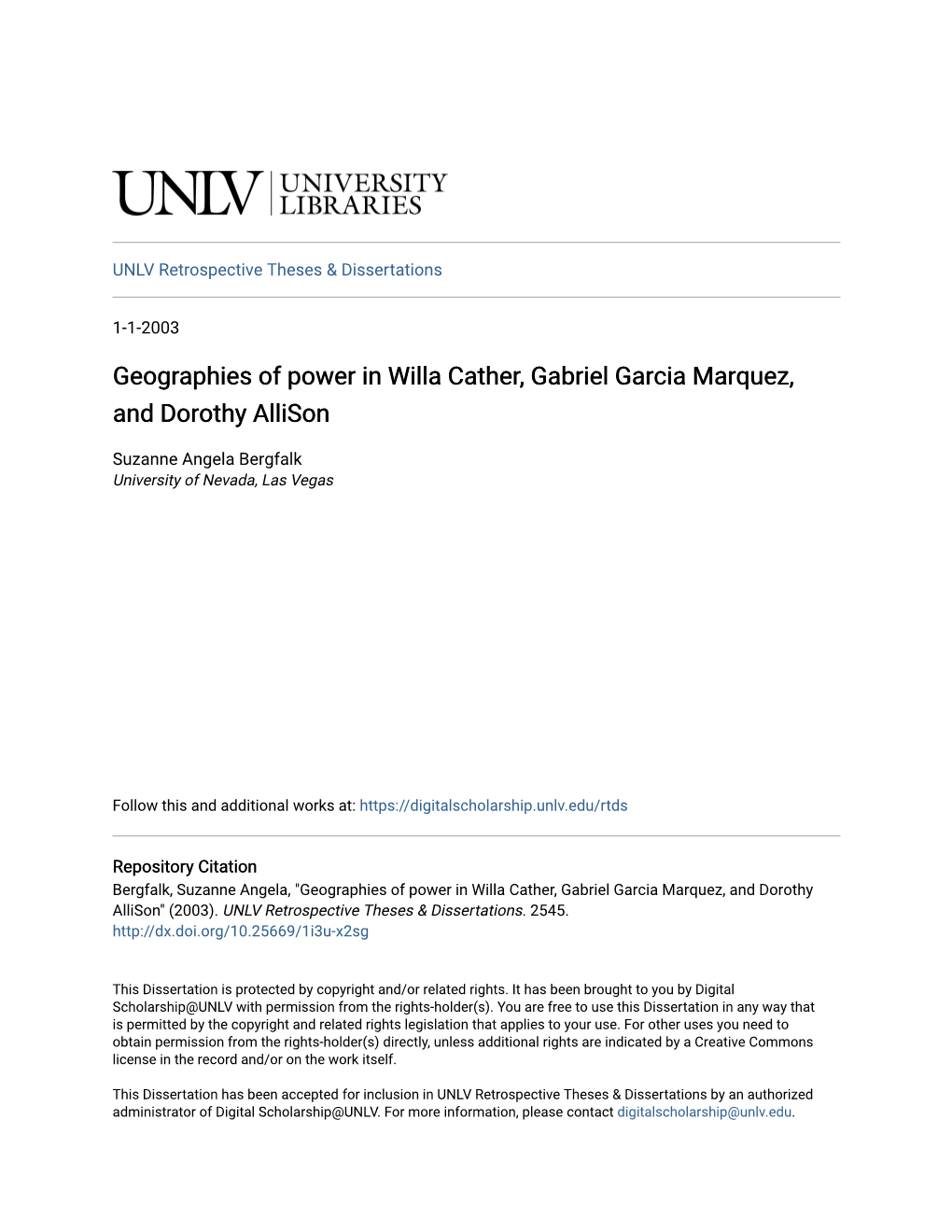 Geographies of Power in Willa Cather, Gabriel Garcia Marquez, and Dorothy Allison