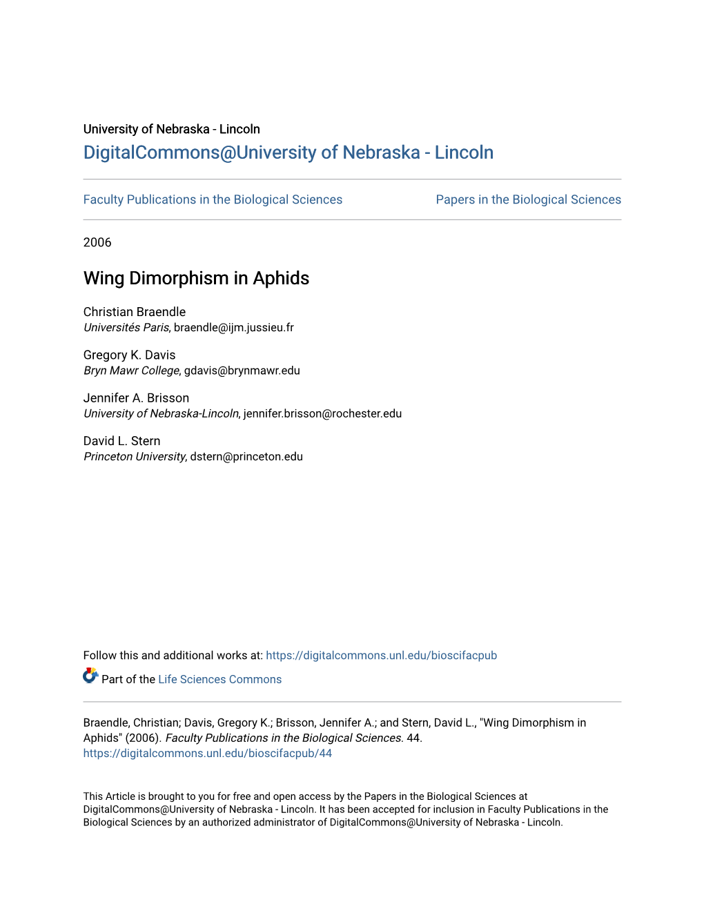 Wing Dimorphism in Aphids