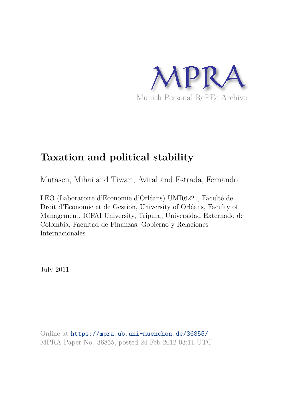 Taxation and Political Stability