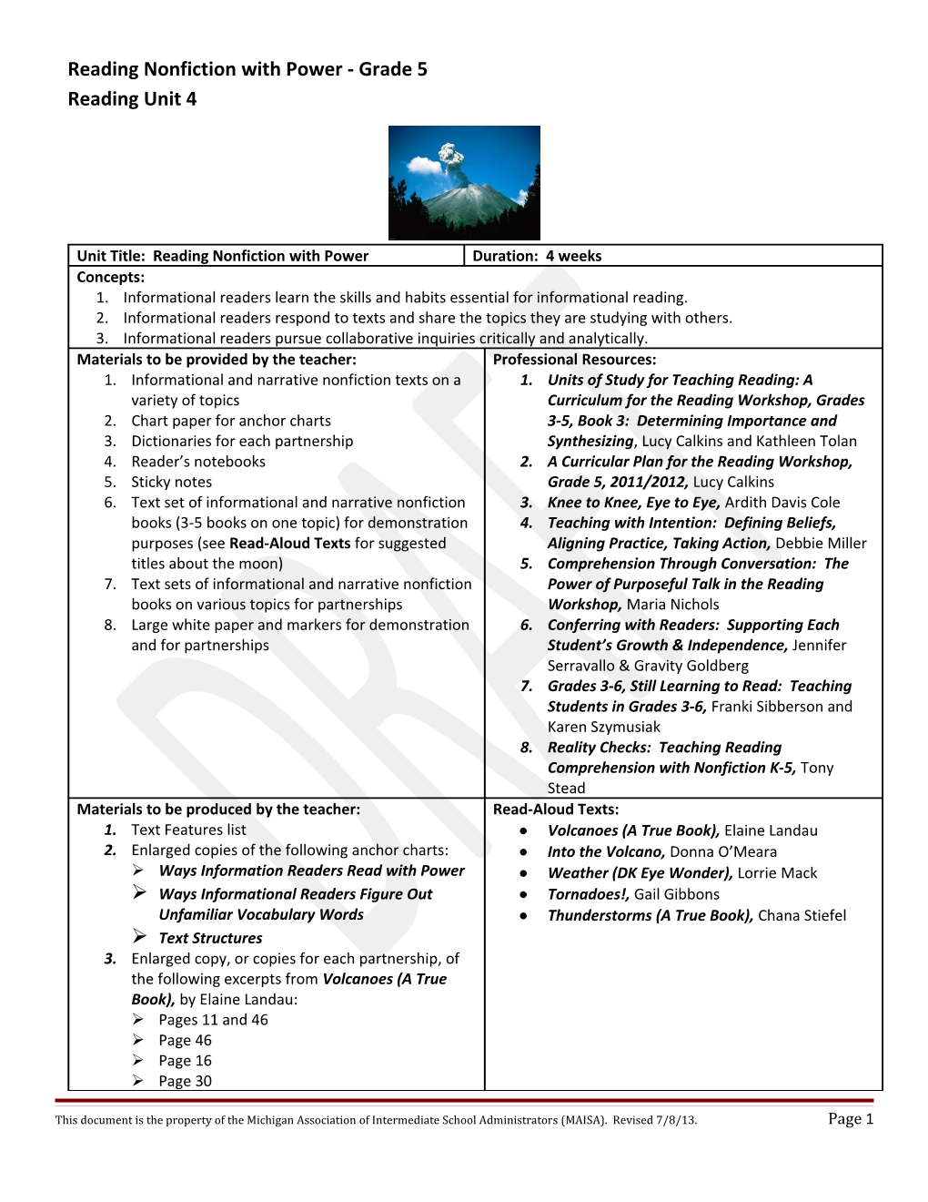 Overview of Sessions Teaching and Learning Points Aligned with the Common Core