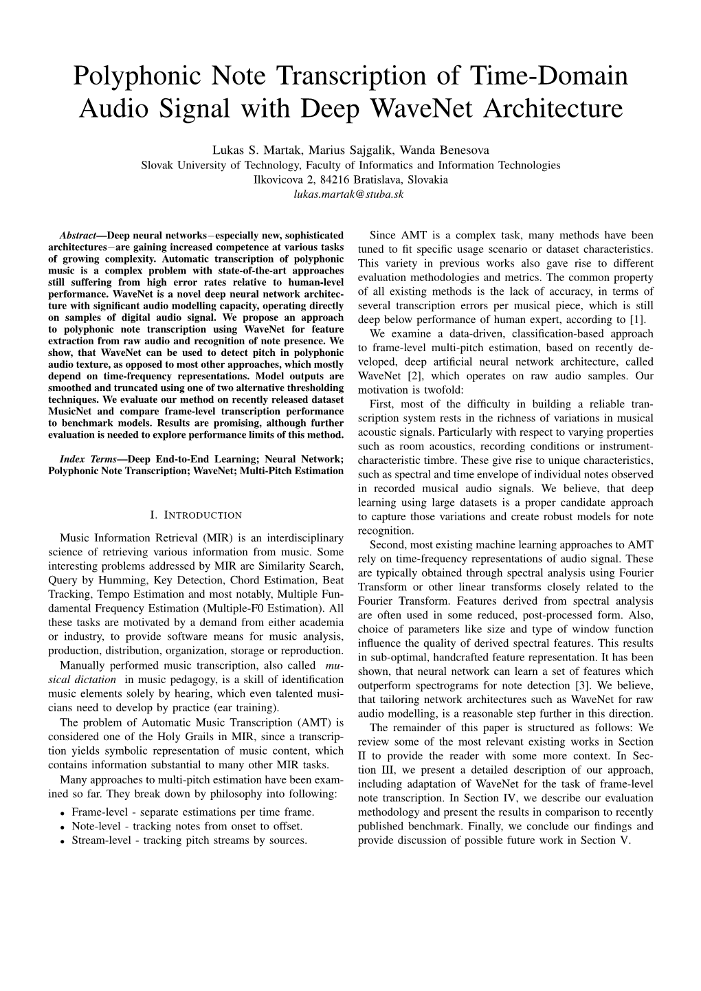 Polyphonic Note Transcription of Time-Domain Audio Signal with Deep Wavenet Architecture