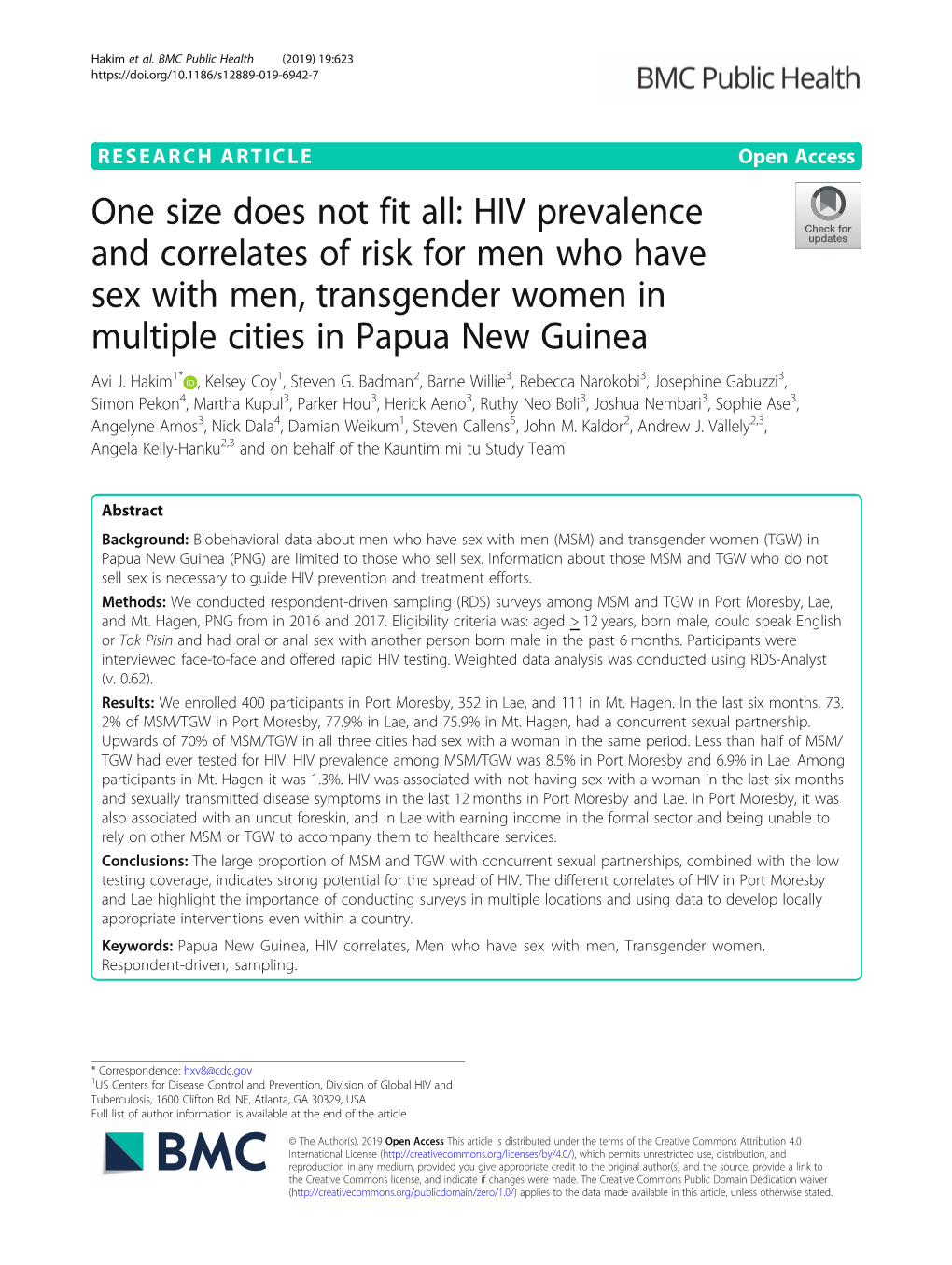 HIV Prevalence and Correlates of Risk for Men Who Have Sex with Men, Transgender Women in Multiple Cities in Papua New Guinea Avi J