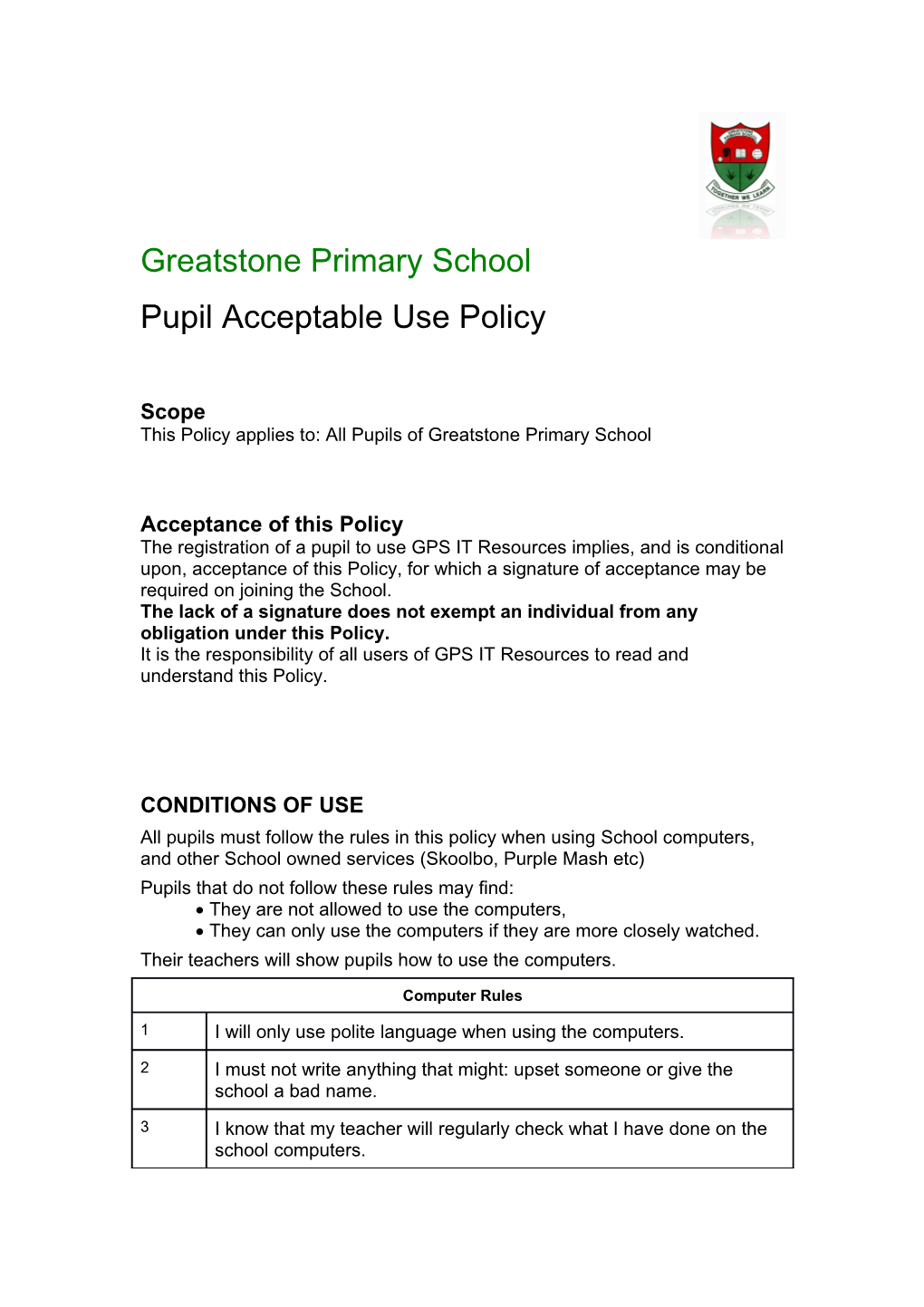 Pupil Acceptable Use Policy
