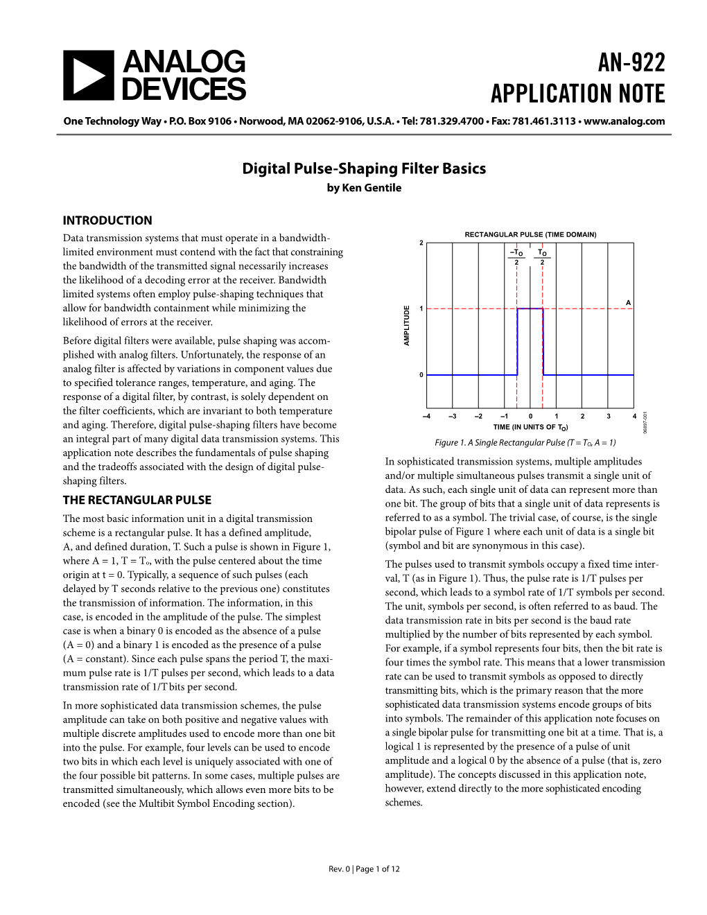 Application Note AN-922, Digital Pulse-Shaping Filter Basics