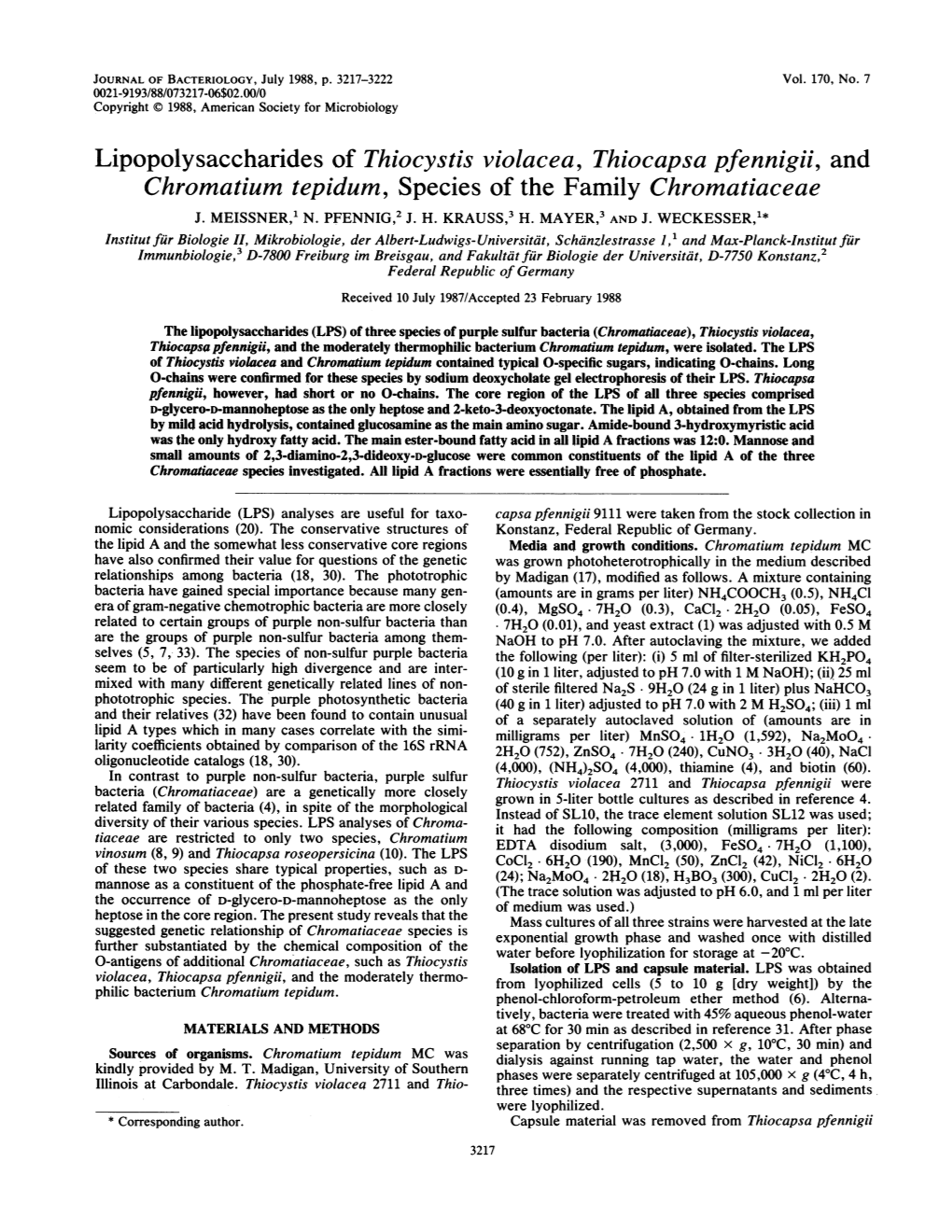 Chromatium Tepidum, Species of the Family Chromatiaceae J