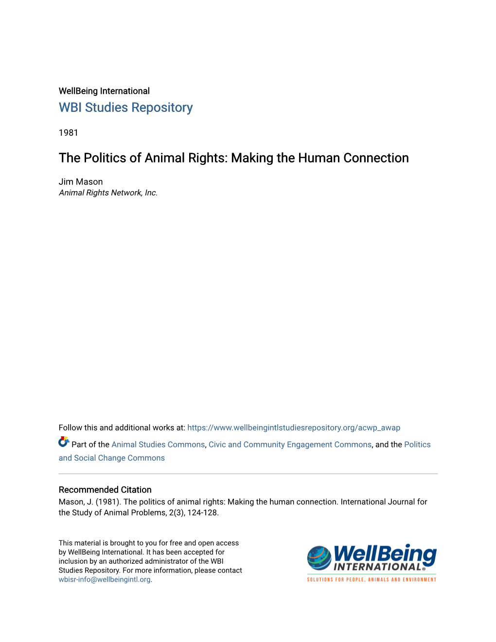 The Politics of Animal Rights: Making the Human Connection