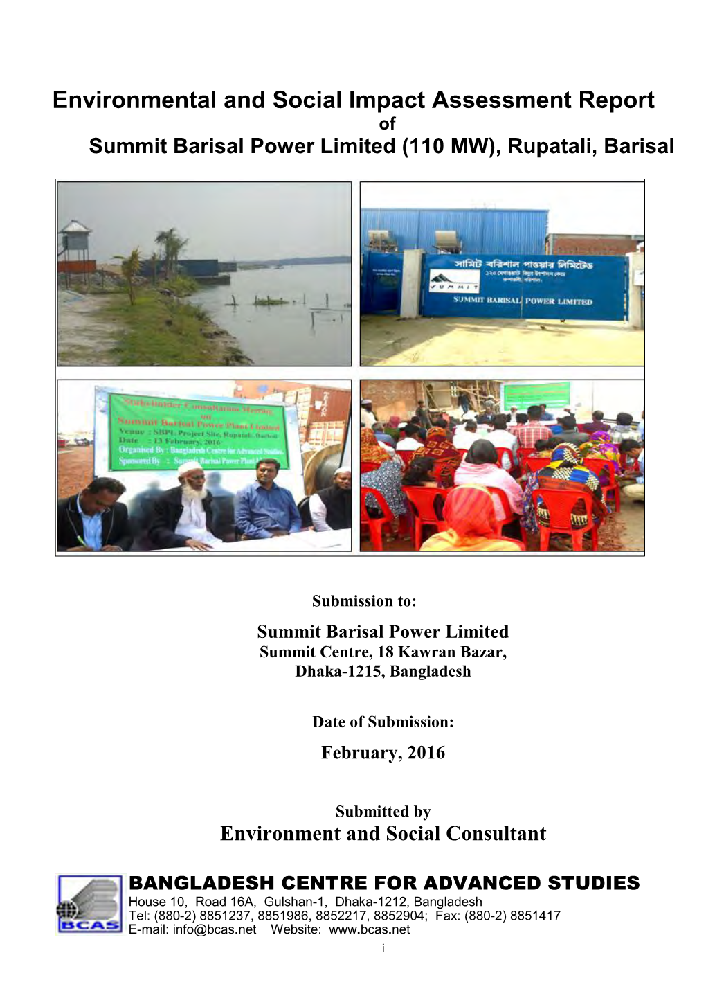 Environmental and Social Impact Assessment Report of Summit Barisal Power Limited (110 MW), Rupatali, Barisal