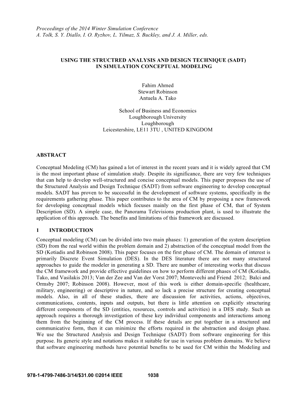 Using the Structred Analysis and Design Technique (Sadt) in Simulation Conceptual Modeling