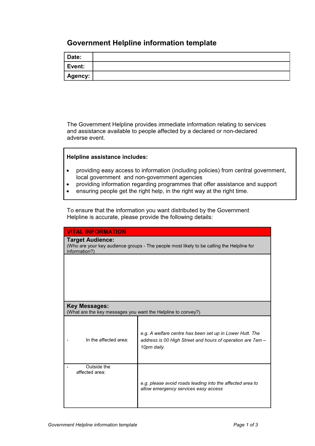 Government Helpline Information Template