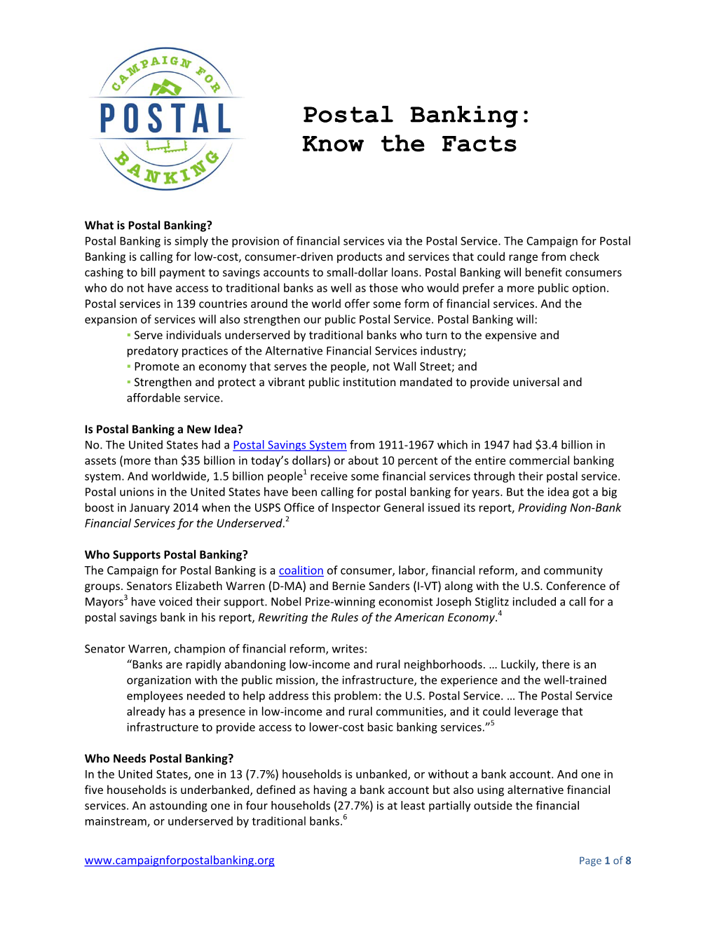 Postal Banking: Know the Facts