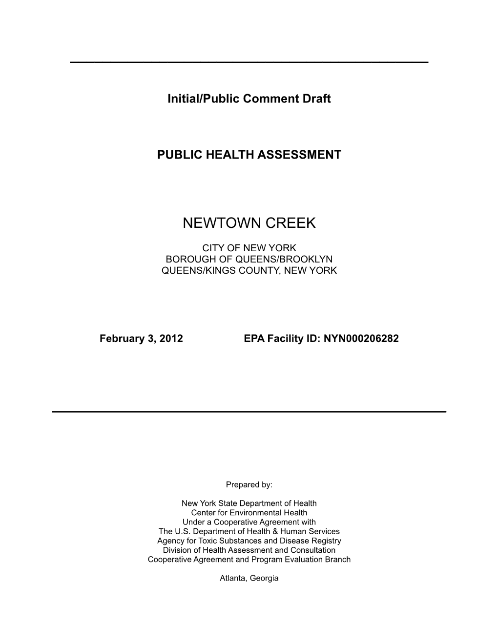 Newtown Creek Public Health Assessment