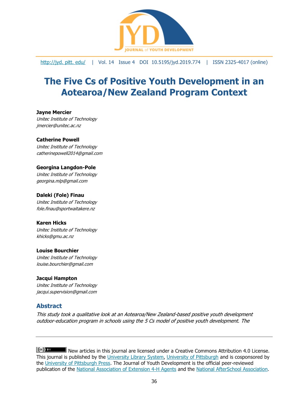 The Five Cs of Positive Youth Development in an Aotearoa/New Zealand Program Context