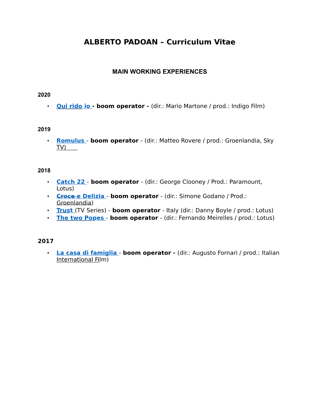 ALBERTO PADOAN – Curriculum Vitae