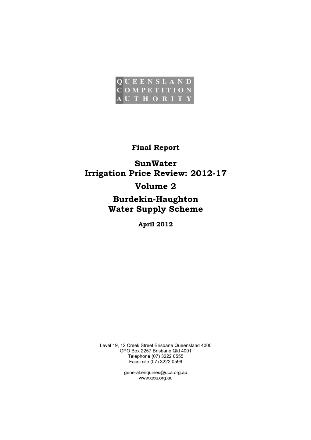 Sunwater Irrigation Price Review: 2012-17 Volume 2 Burdekin-Haughton Water Supply Scheme