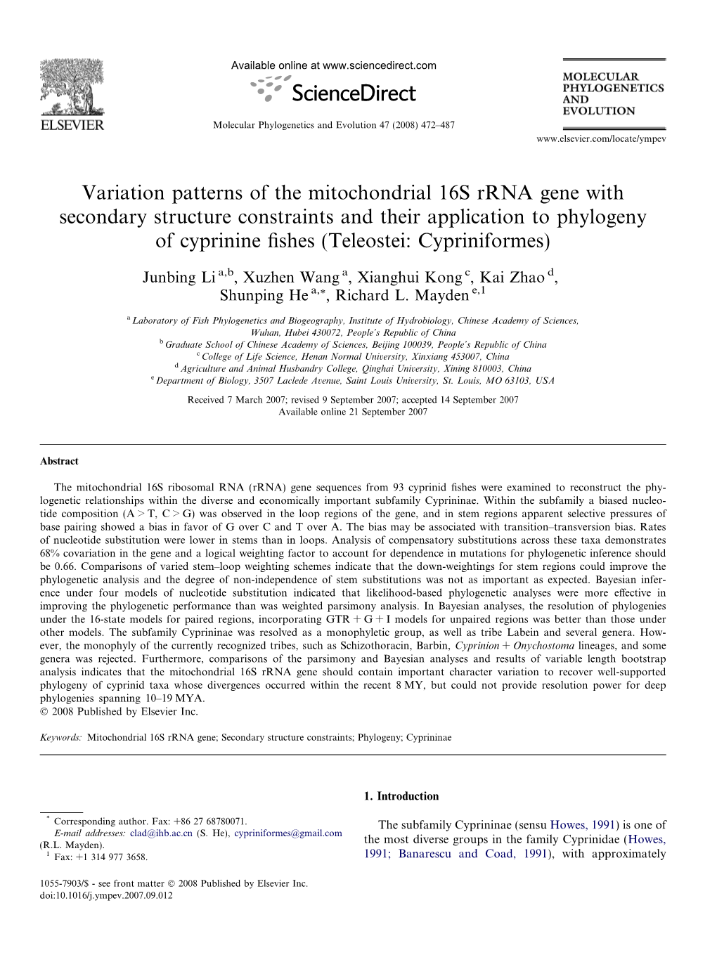 Variation Patterns of the Mitochondrial 16S Rrna Gene With