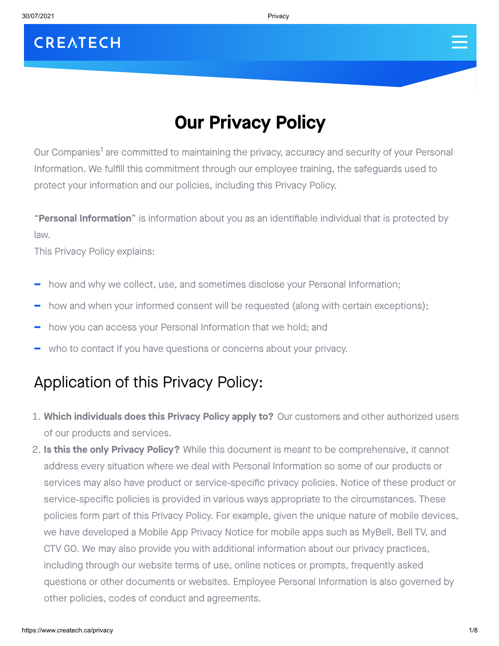 View the Previous Version of Our Privacy Policy