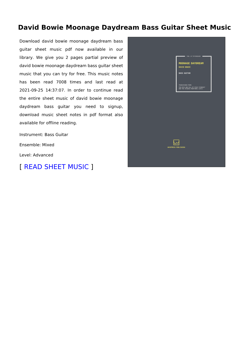 Sheet Music of David Bowie Moonage Daydream Bass Guitar You Need to Signup, Download Music Sheet Notes in Pdf Format Also Available for Offline Reading