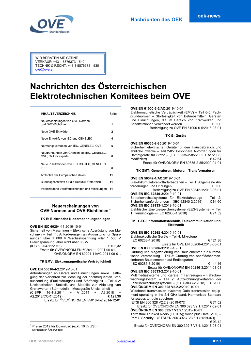 Nachrichten Des Österreichischen Elektrotechnischen Komitees Beim OVE