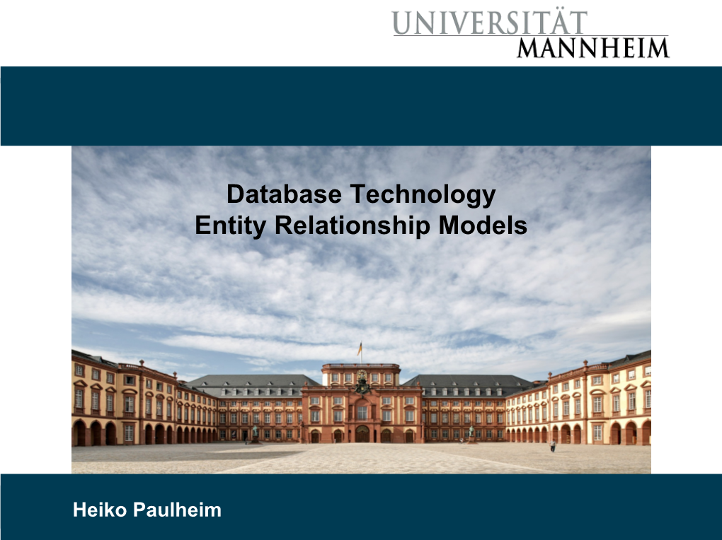 Database Technology Entity Relationship Models