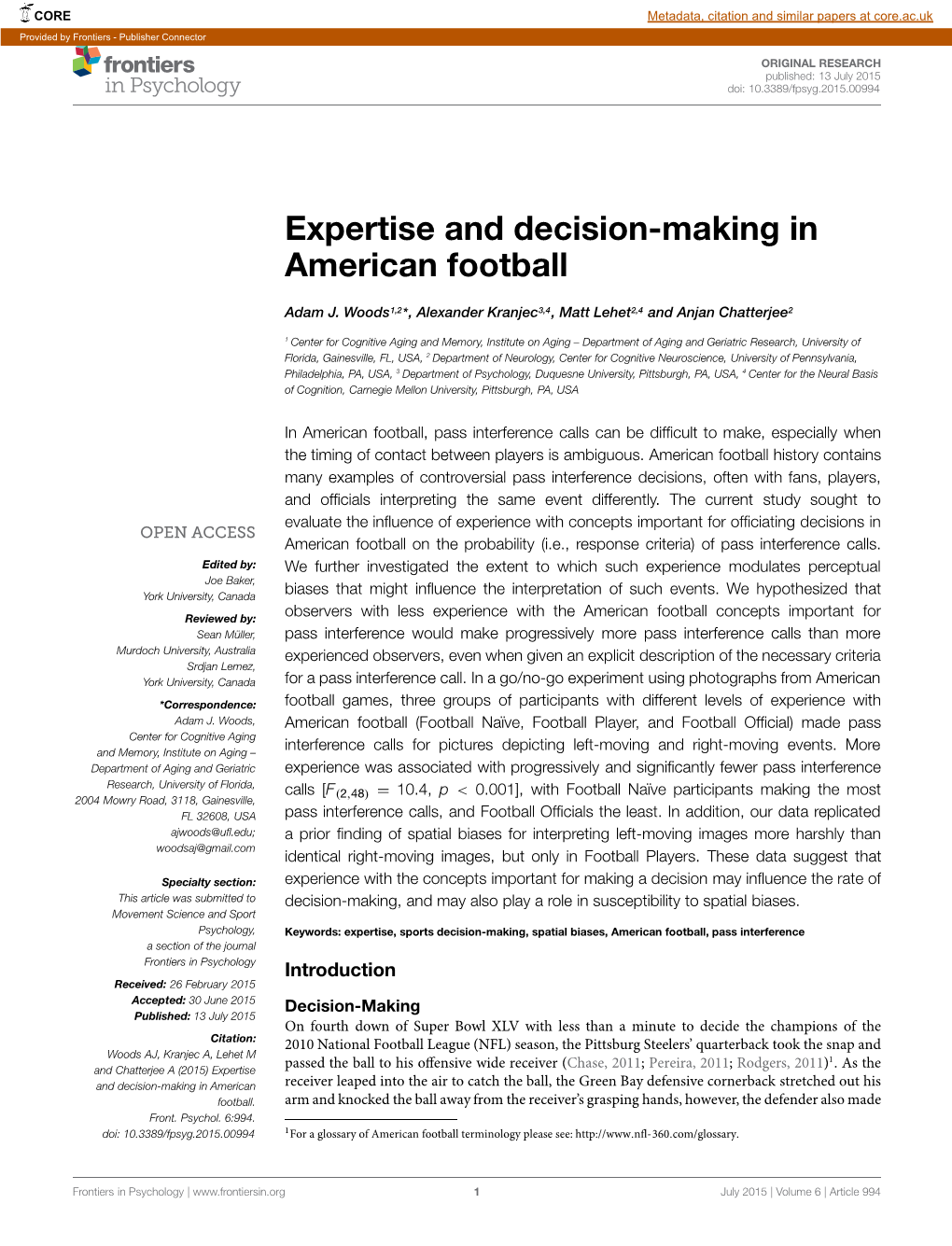 Expertise and Decision-Making in American Football