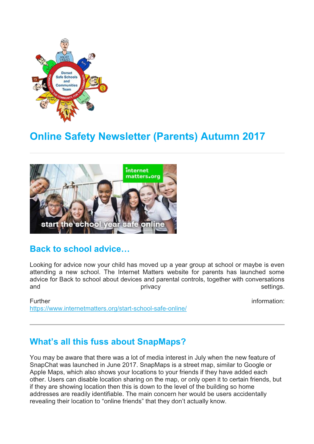 Online Safety Newsletter (Parents) Autumn 2017