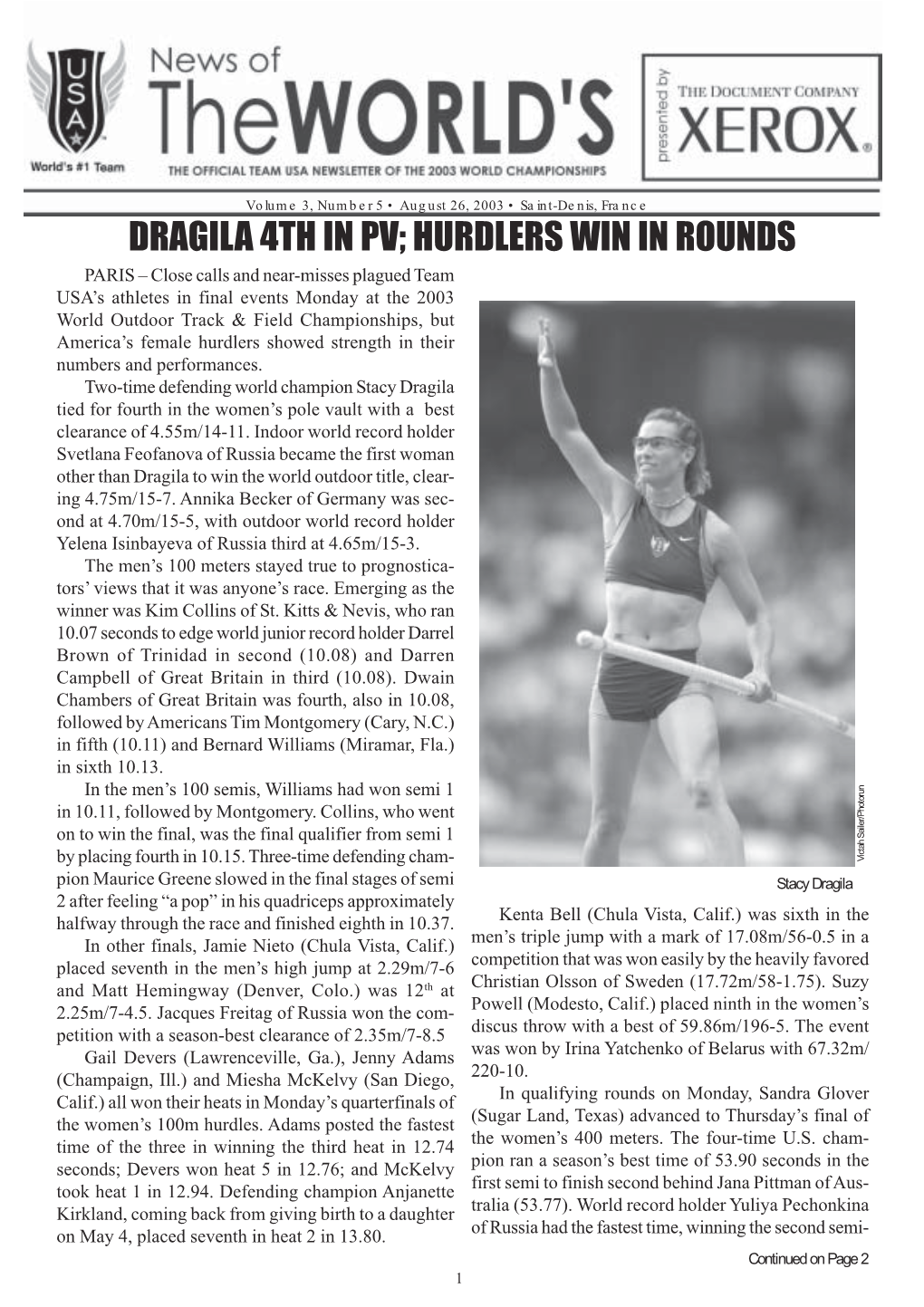 Dragila 4Th in Pv; Hurdlers Win in Rounds