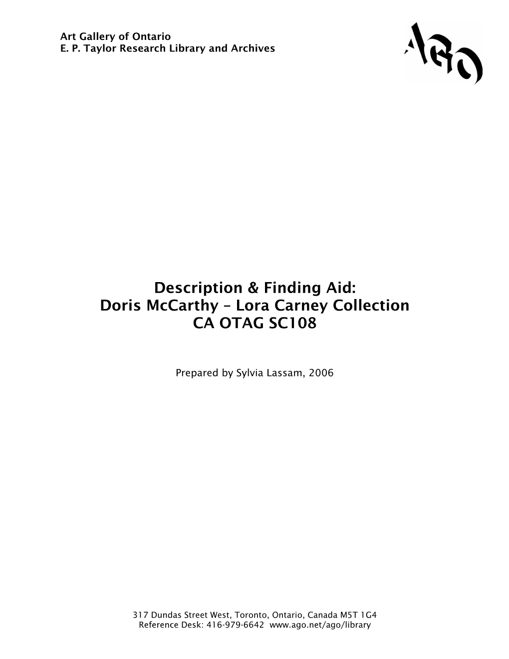 Doris Mccarthy – Lora Carney Collection CA OTAG SC108