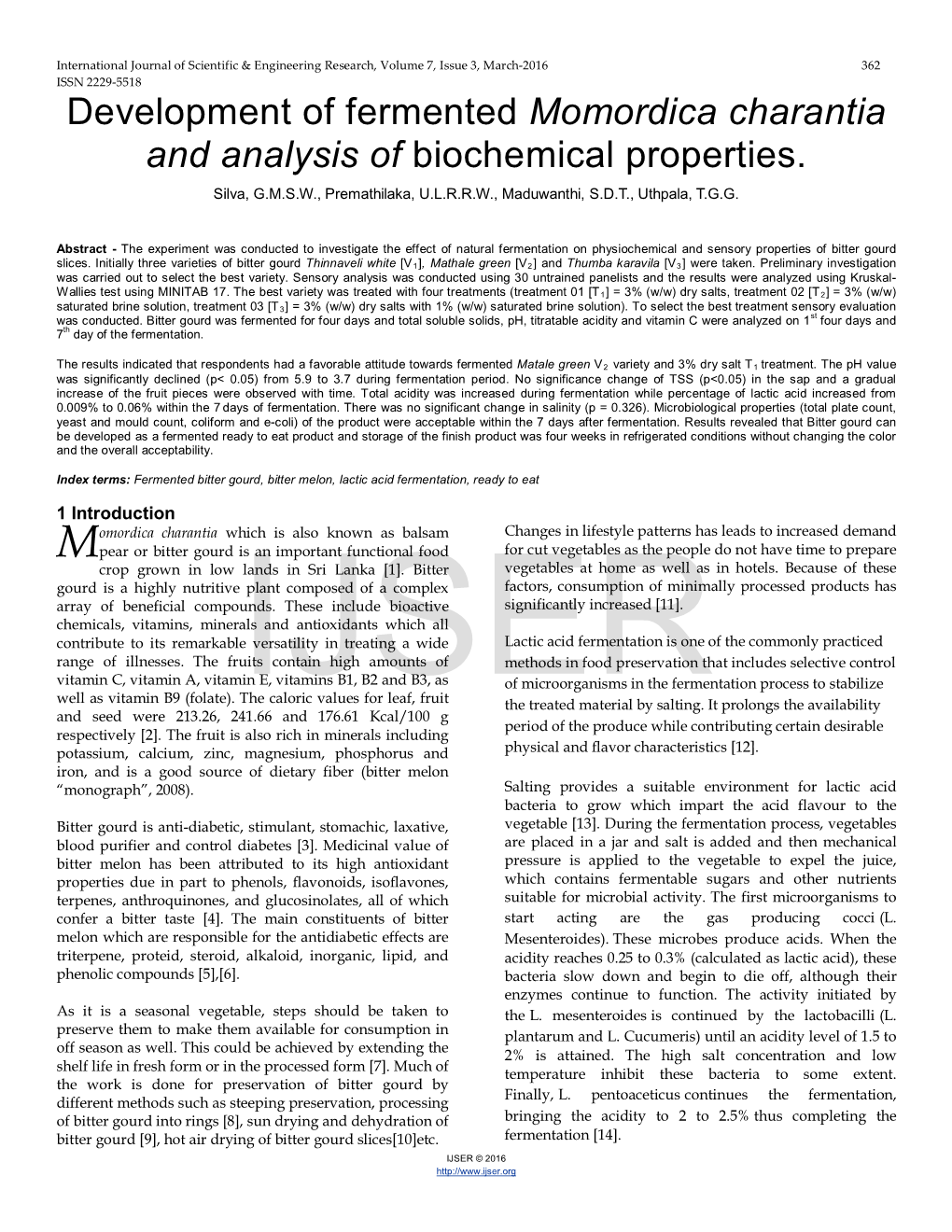 Development of Fermented Momordica Charantia and Analysis of Biochemical Properties