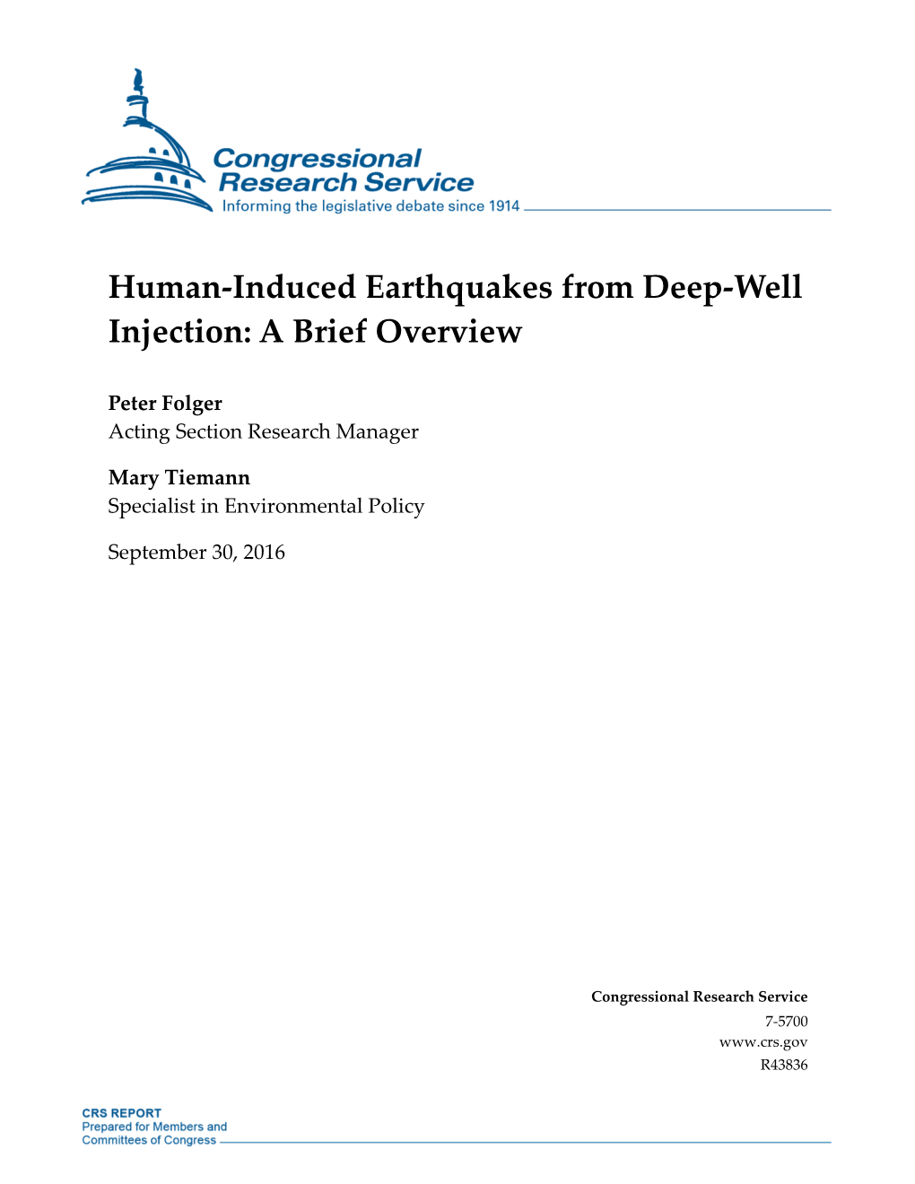 Human-Induced Earthquakes from Deep-Well Injection: a Brief Overview