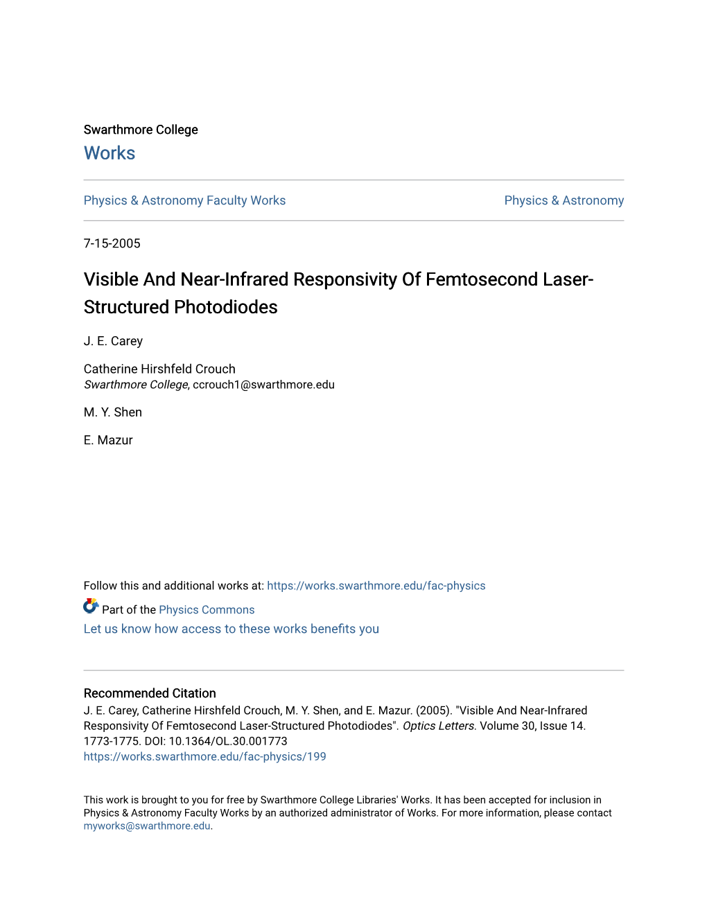 Visible and Near-Infrared Responsivity of Femtosecond Laser- Structured Photodiodes