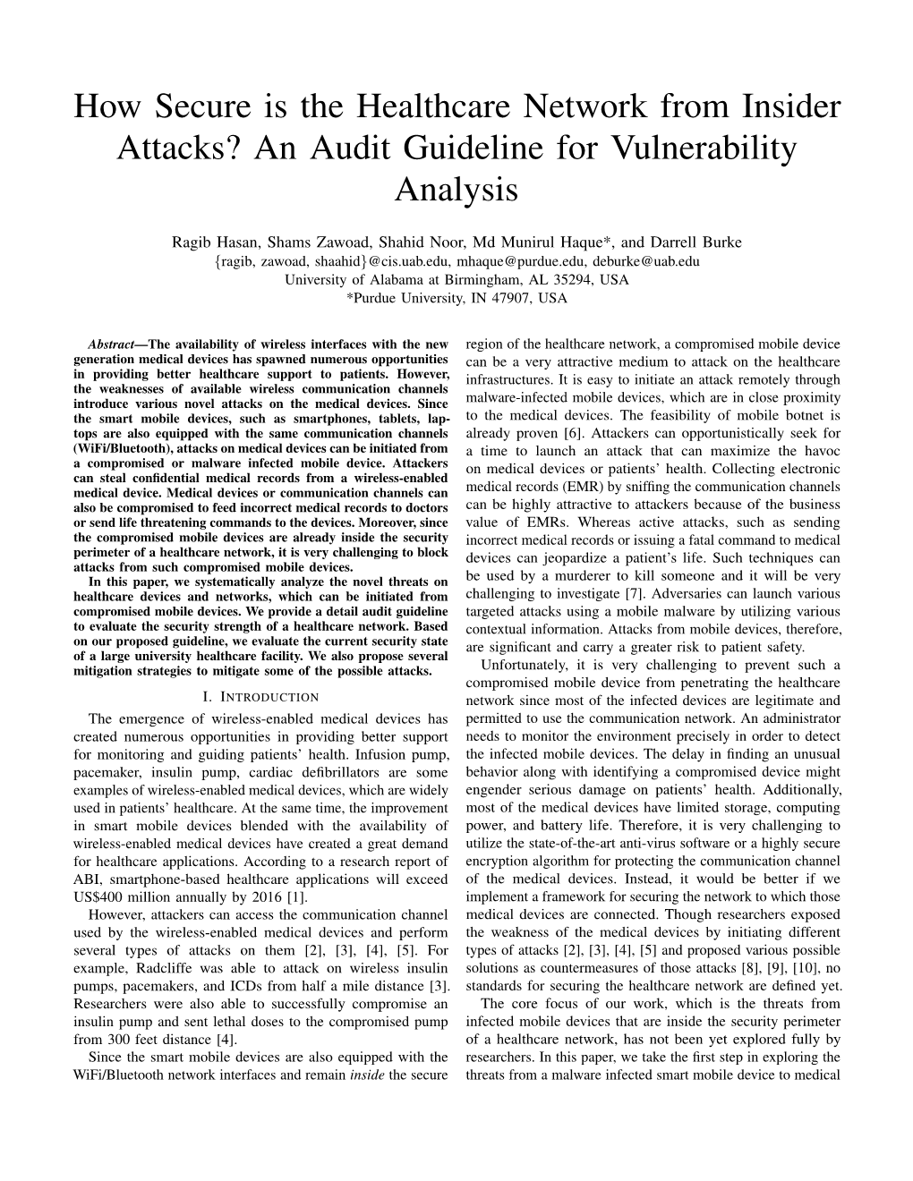 How Secure Is the Healthcare Network from Insider Attacks? an Audit Guideline for Vulnerability Analysis