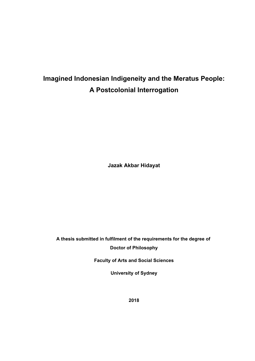 Imagined Indonesian Indigeneity and the Meratus People: a Postcolonial Interrogation