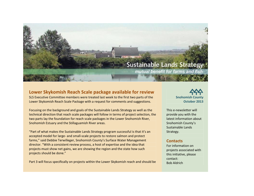 Lower Skykomish Reach Scale Package Available for Review
