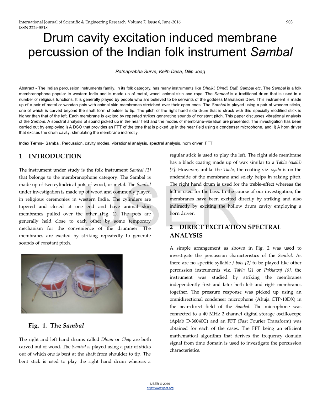 Drum Cavity Excitation Induced Membrane Percussion of the Indian Folk Instrument Sambal