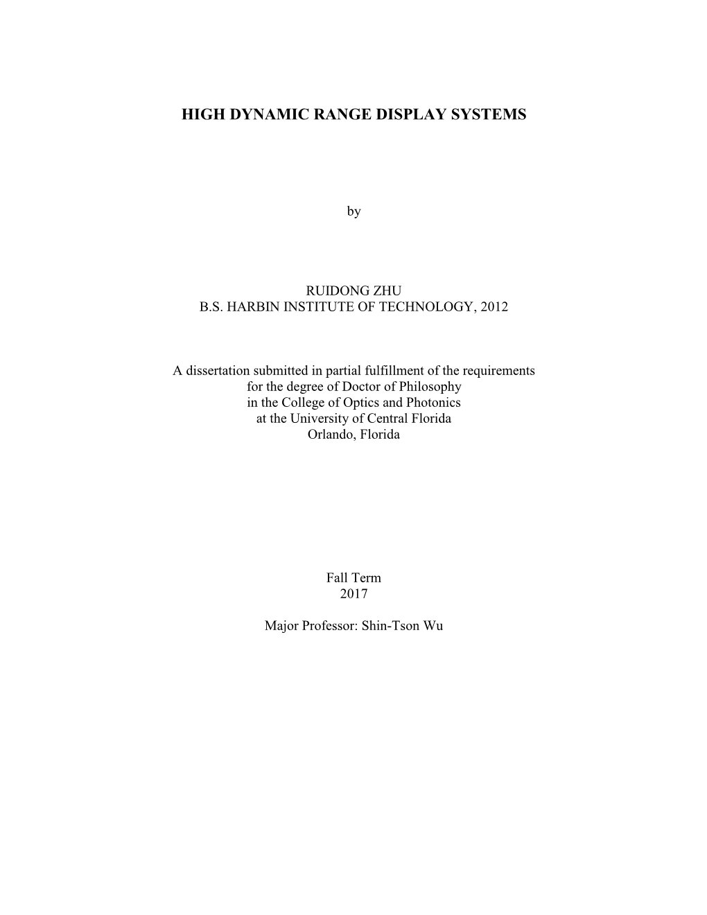 High Dynamic Range Display Systems