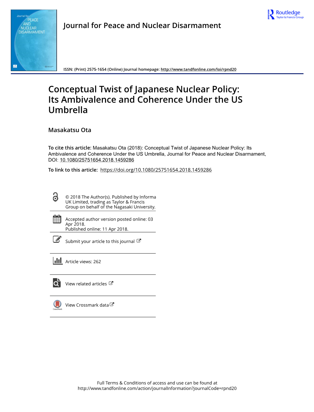 Conceptual Twist of Japanese Nuclear Policy: Its Ambivalence and Coherence Under the US Umbrella