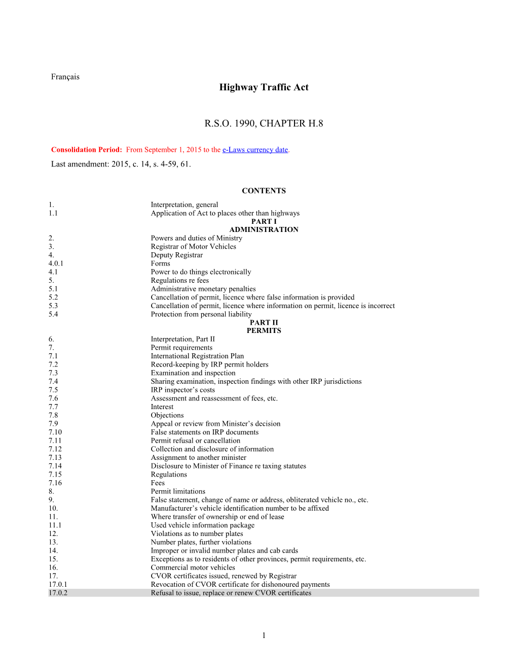 Highway Traffic Act, R.S.O. 1990, C. H.8