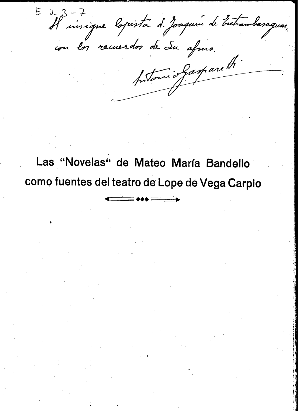 De Mateo María Bandello Como Fuentes Del Teatro De Lope De Vega Carpió