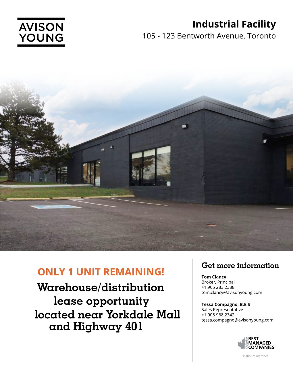 Warehouse/Distribution Lease Opportunity Located Near Yorkdale