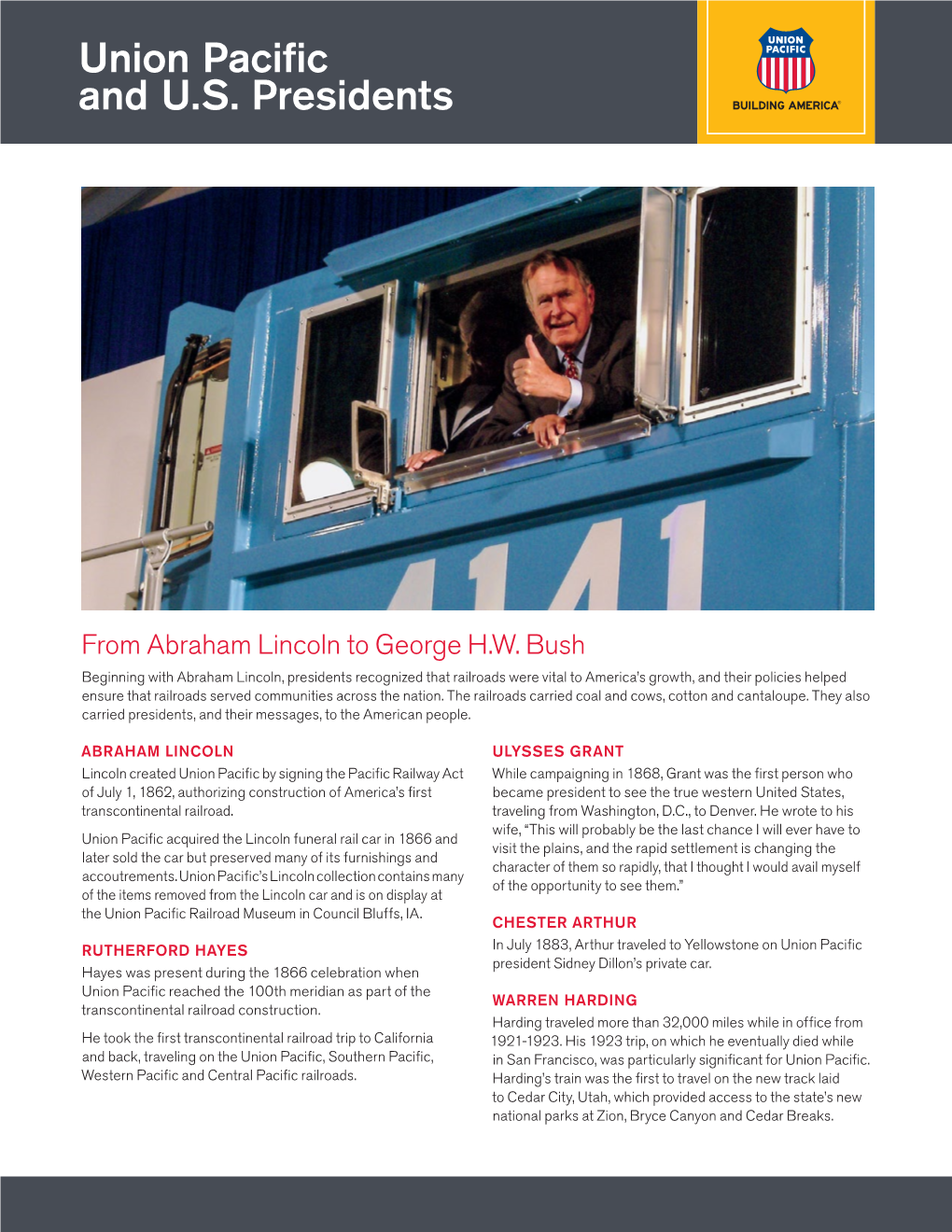 Union Pacific and U.S. Presidents Fact Sheet