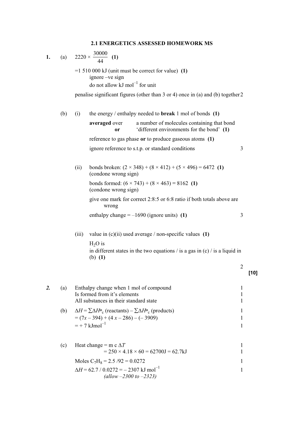 2.1 Energetics Assessed Homework Ms