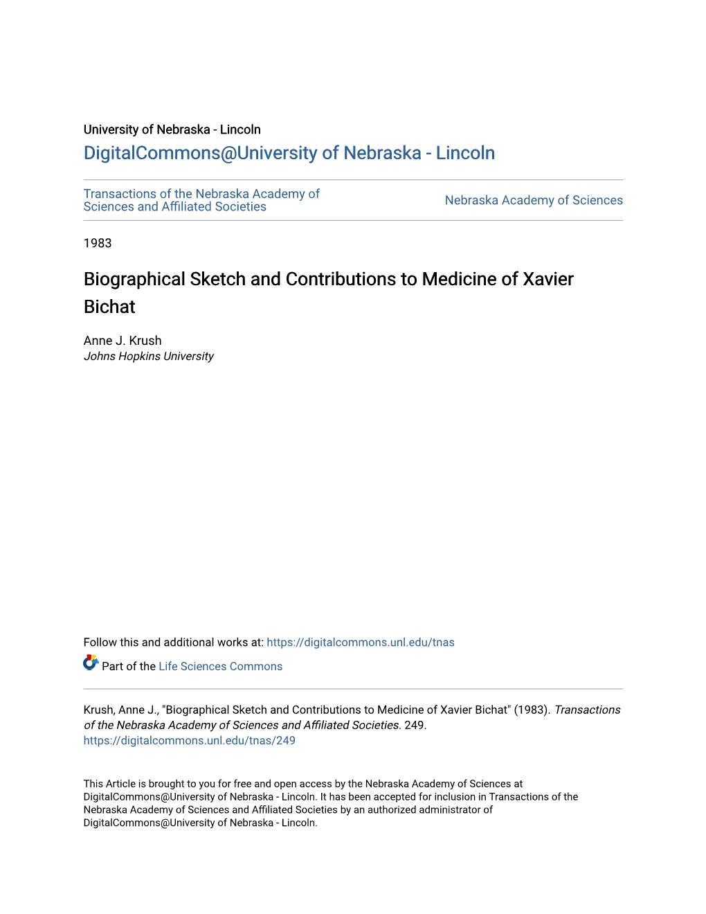 Biographical Sketch and Contributions to Medicine of Xavier Bichat