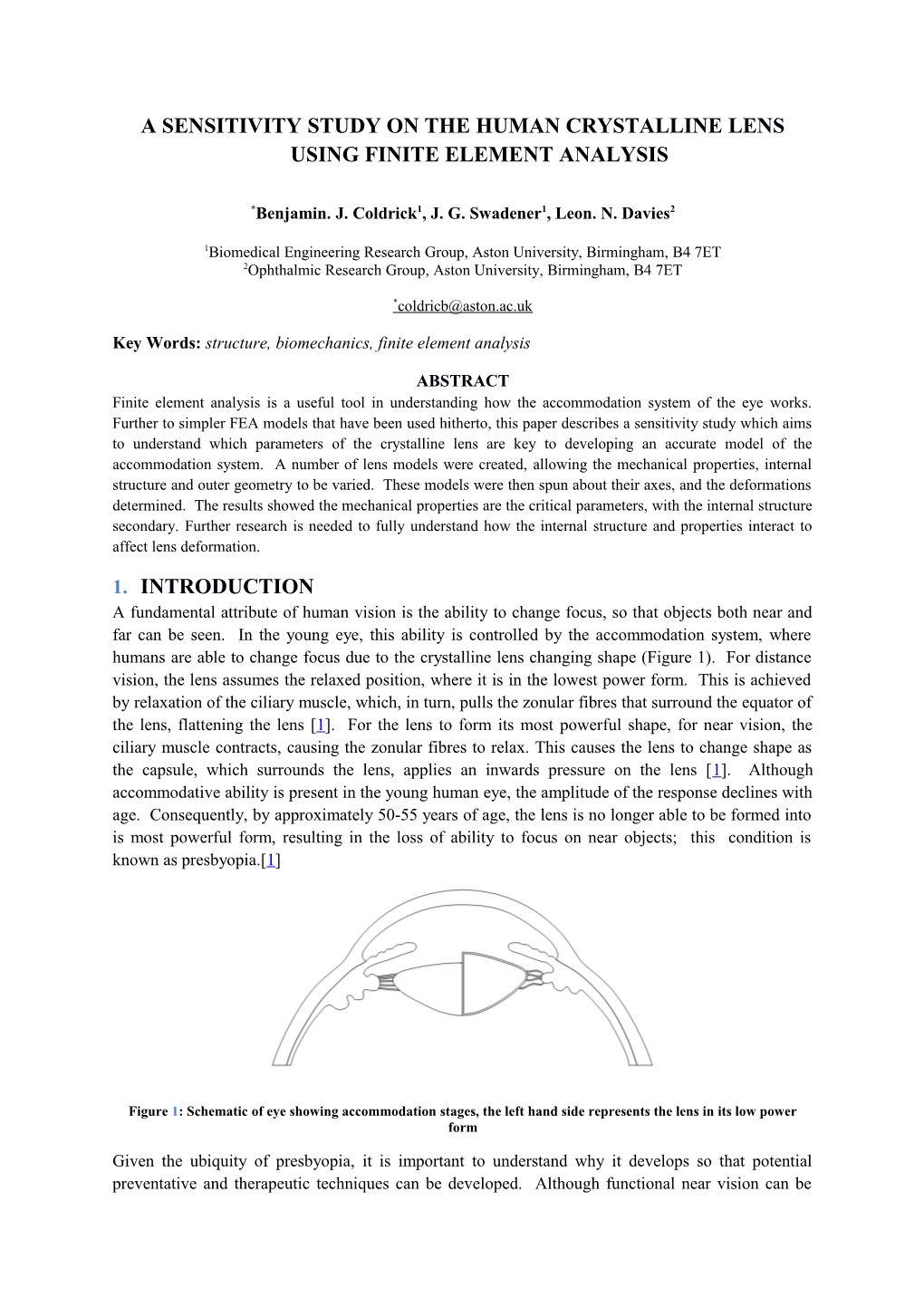 A Sensitivity Study on the Human Crystalline Lens Using Finite Element Analysis