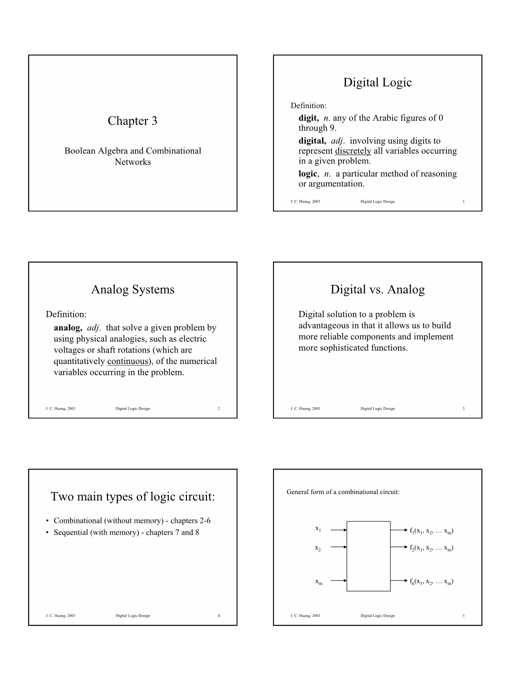 Chapter 3 Digital Logic Analog Systems Digital Vs. Analog Two