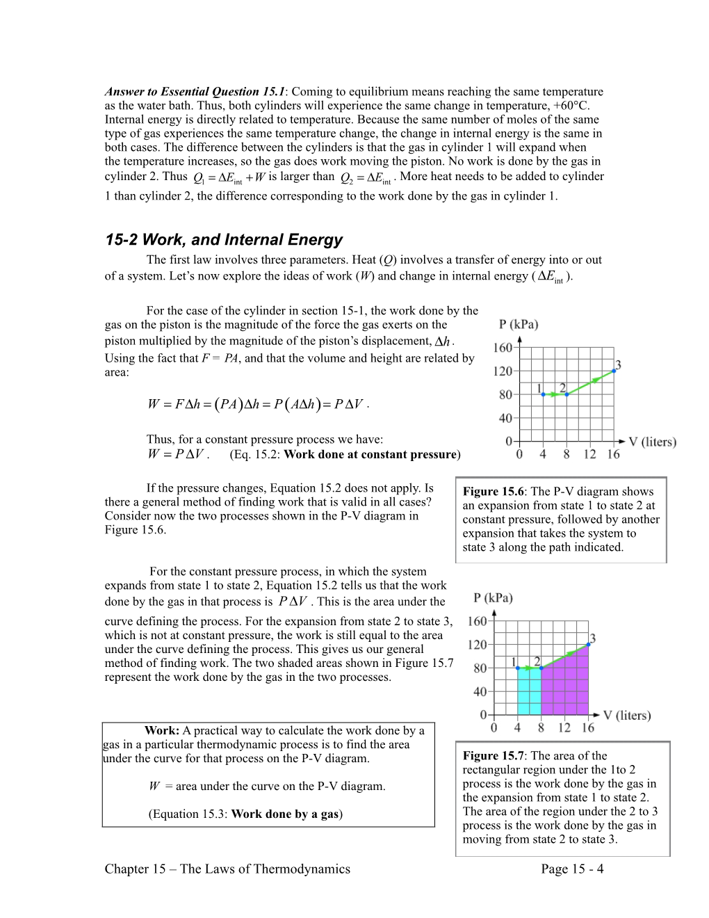 Section 15-2: Work, and Internal Energy