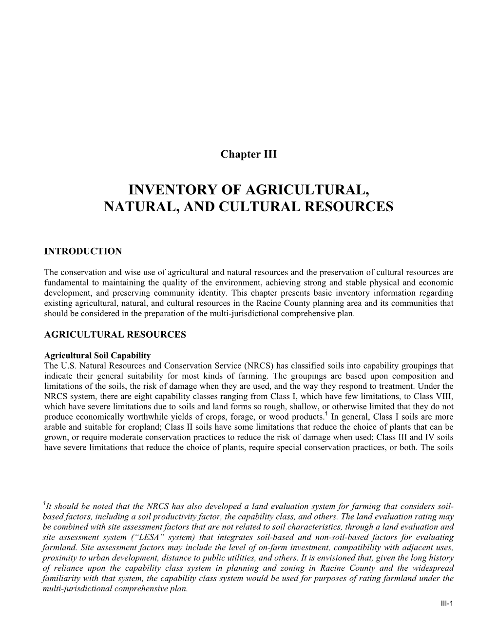 Inventory of Agricultural, Natural, and Cultural Resources