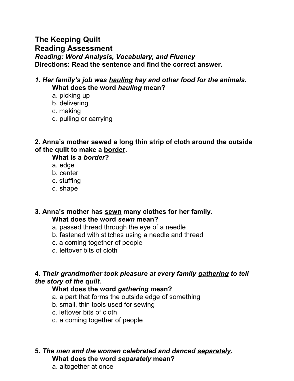 Reading: Word Analysis, Vocabulary, and Fluency