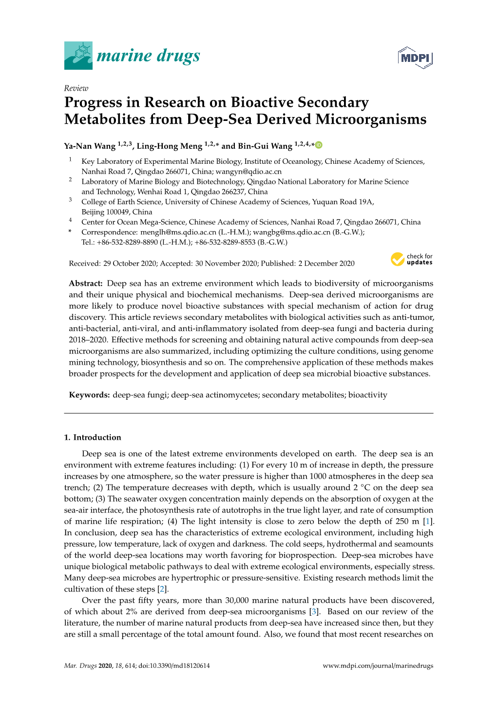 Progress in Research on Bioactive Secondary Metabolites from Deep-Sea Derived Microorganisms