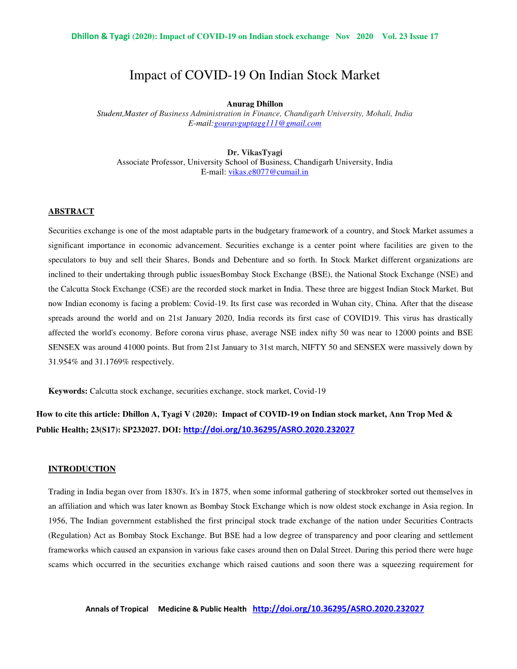 Impact of COVID-19 on Indian Stock Market